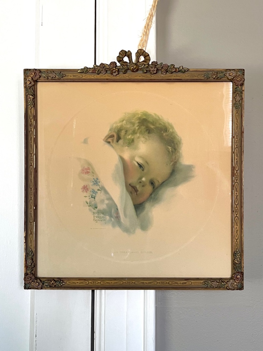 Antique Bessie Pease Gutmann On Dreamland’s Border Lithograph Sleeping Baby